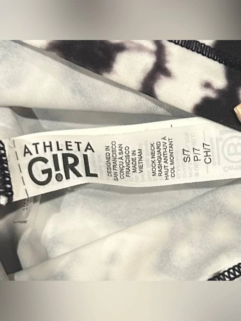Athleta Girl Rashguard Swim Mock Neck Tie Dye Short Sleeve Surfs Up Black S 7